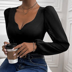 Women's Black Mesh V-Neck Long Sleeve Jumpsuit