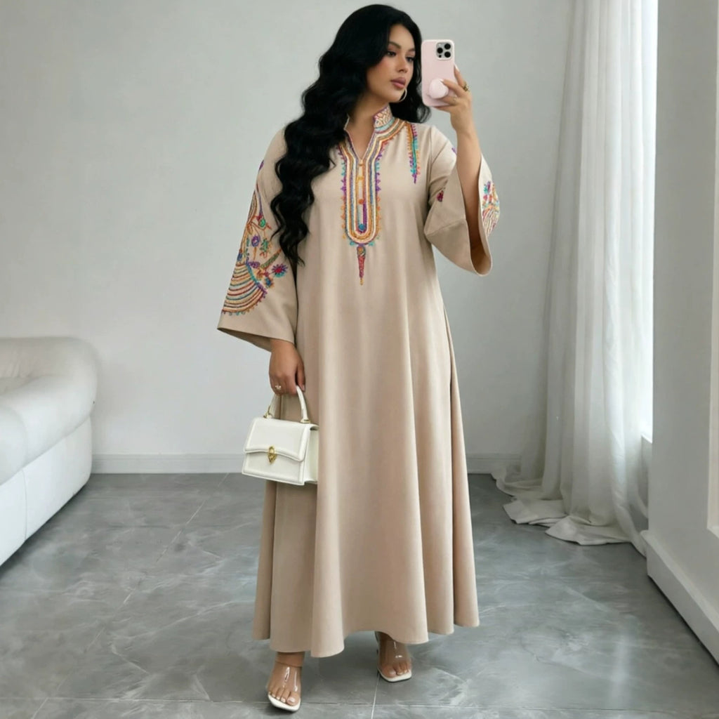 Women's Ethnic Embroidered Pullover Dress Loose Robe Rope Embroidery Craft Women Clothing