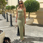 Women's Solid Color Sleeveless Vest & High-Waist Skirt Set