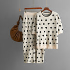 Women's Summer Round Neck Polka Sweater And Skirt Two-Piece Set