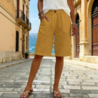 Women Faux Cotton Linen Shorts Summer Casual Everyday Mid