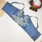 Women’s Beaded Denim Bustier Crop Top
