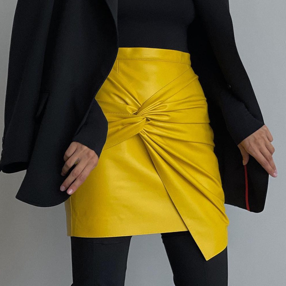 Street Ruffle Hip Leather Skirt