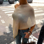 Women’s Brown Asymmetric One Shoulder Top