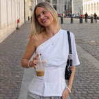 Women's White Asymmetric One-Shoulder Knit Top