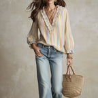 Women's Striped Ruffle V-Neck Blouse