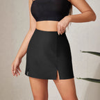 Double Slit Casual Thin With Zip High Pantskirt