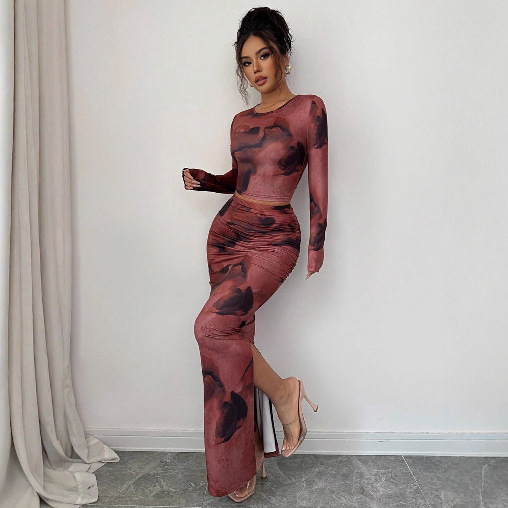Tie-Dye Long-Sleeve T-Shirt & Skirt Set