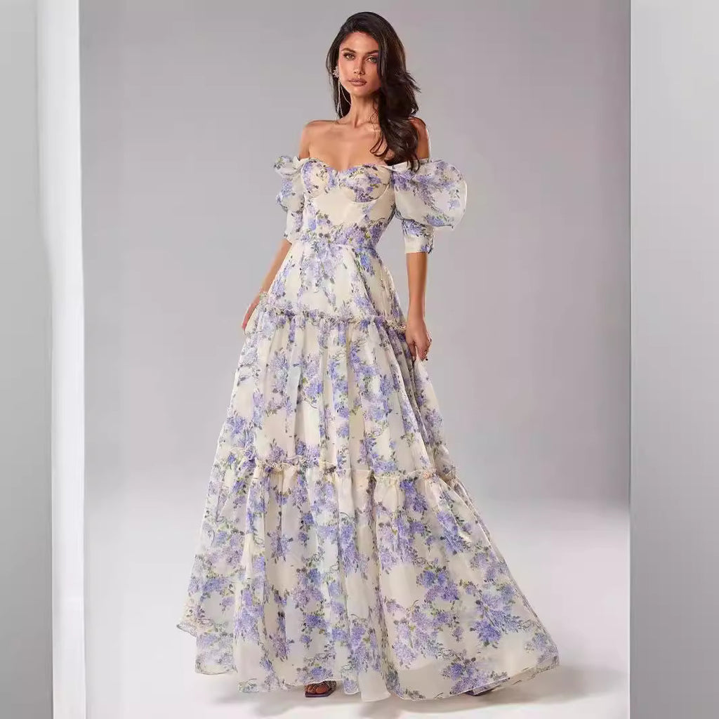 Off-Shoulder Organza Evening Dress