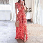 Deep-V Cropped Outfit Long Pleated Dress