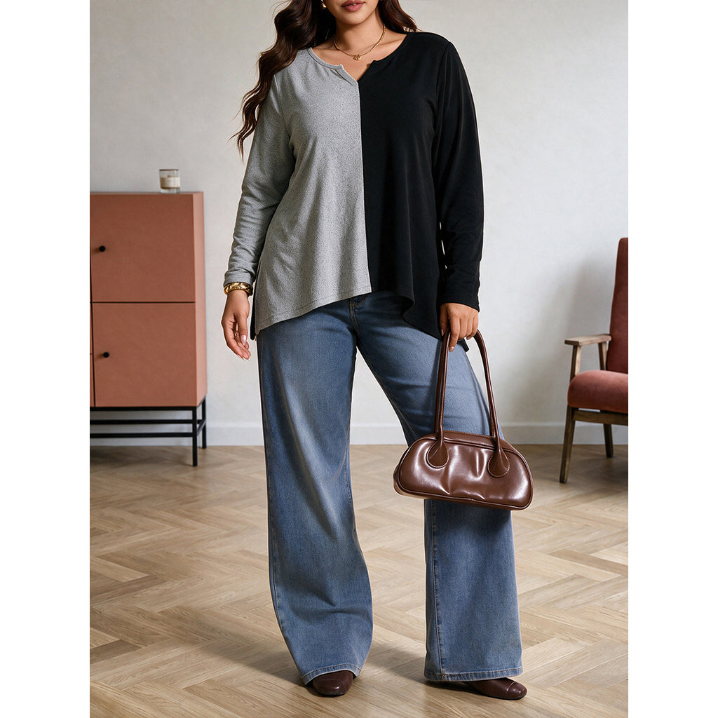 Contrast Knit V-Neck Top