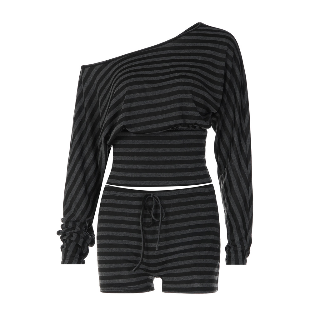 Women's Striped Top Shorts Set