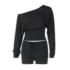 Women's Striped Top Shorts Set