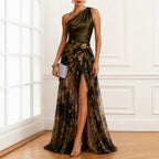 Women's Printed Slit-Shoulder Dress