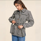 Women's Plaid Peter Pan Collar Lace-Up Jacket