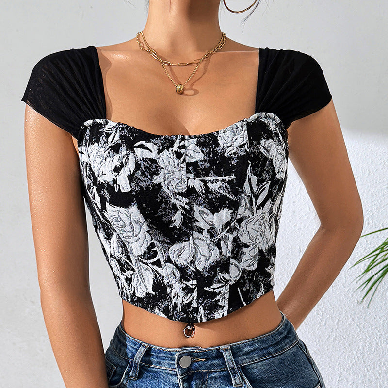 Women's Printed Ultra Short Cropped Summer Vest Sexy Floral Top Off Shoulder Spaghetti Straps Tube Top