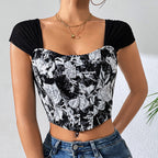 Women's Printed Ultra Short Cropped Summer Vest Sexy Floral Top Off Shoulder Spaghetti Straps Tube Top
