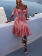 Women's Off-Shoulder Polka-Dot Maxi Dress