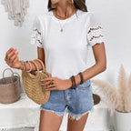 White Lace Stitch Short Sleeve Top