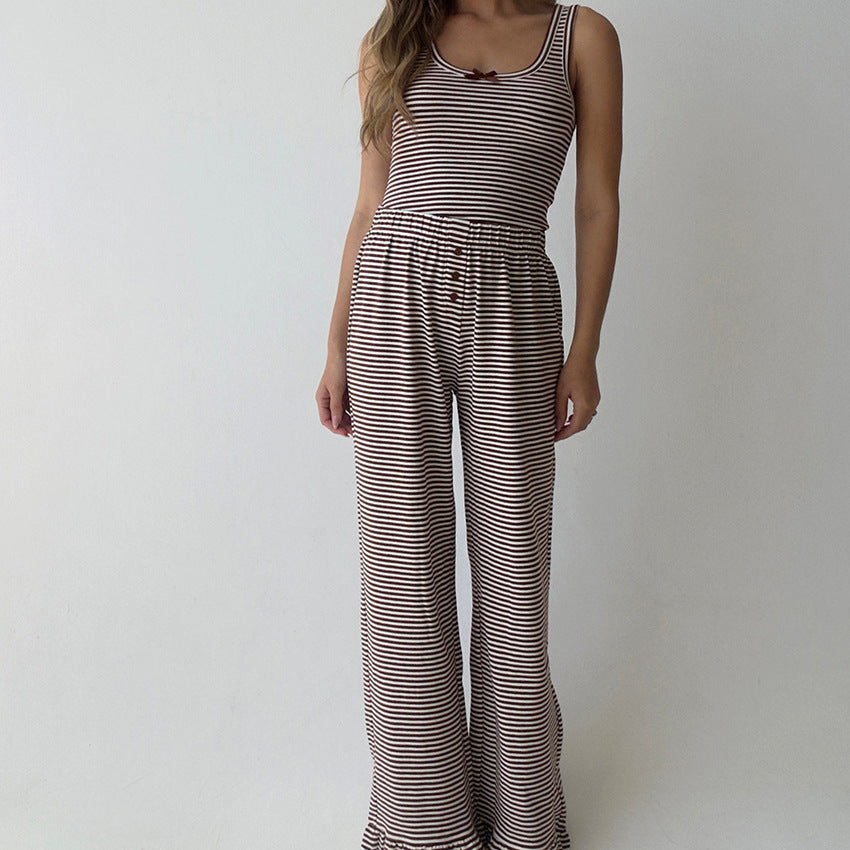 Women's Striped Vest & Ruffle Pants Pajama Set