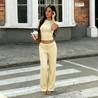 Casual WL Pants Two Piece Set Slim round Neck Top
