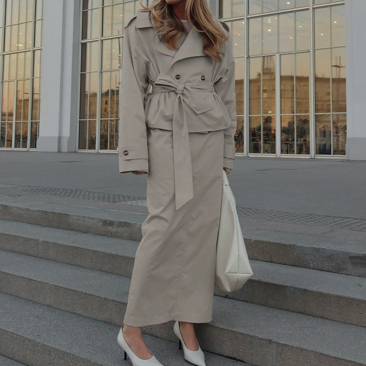 Women's Polo Trench Coat & Skirt Set