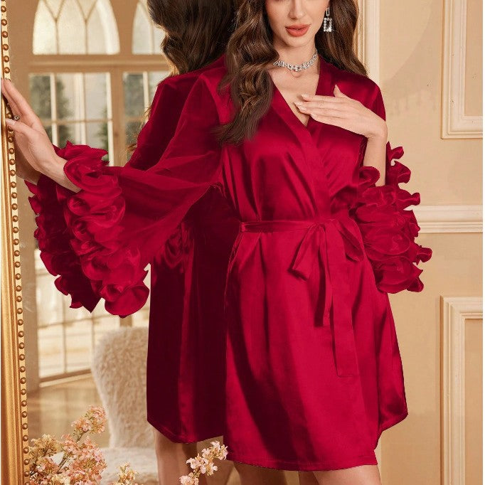 Sexy Ruffled Wide Sleeve Bathrobe Long Skirt Sexy Lingerie