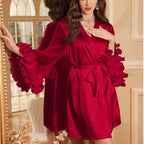 Sexy Ruffled Wide Sleeve Bathrobe Long Skirt Sexy Lingerie