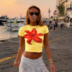 Women’s Floral Print Slim Short Sleeve T-Shirt