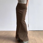 Retro Sheath High Waist Solid Color Drape Slit Long Skirt