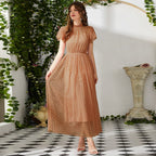 Polka Dot Mesh-Panel Short-Sleeve Dress