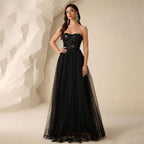 Women's Black Sequin Sweetheart Evening Dress