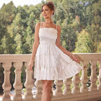 Ruffle Smocked Sleeveless Tiered Knee-Length Dress