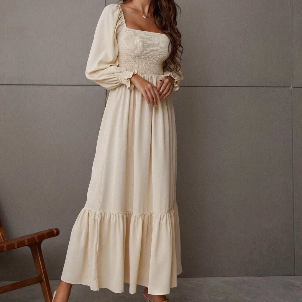 Long-Sleeve Ruffled High-Waist Pullover Tight Dress