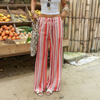 Women Clothing Summer Bohemian HW Drawstring Striped Hollow