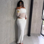 Women's Off-Shoulder Mesh Cutout Backless Maxi Dress