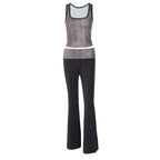 Women Two Piece Set Fashionable Slim Fit Leopard Print Vest Micro Pull Contrast Color Trousers Set for Women