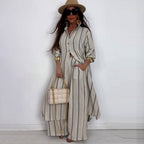 Printed V-Neck Top & Wide-Leg Pants Two-Piece Set
