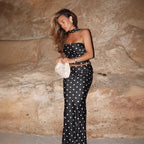 Summer Sexy Women Tube Top Package Hip Skirt Set Polka Dot