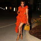 Sleeveless Pleated Backless Dress Irregular Asymmetric Curling