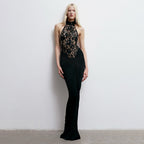Sheer Cutout Lace Breathable Backless Sleeveless Black Slim Fit Dress Stretch Sexy Women Clothing