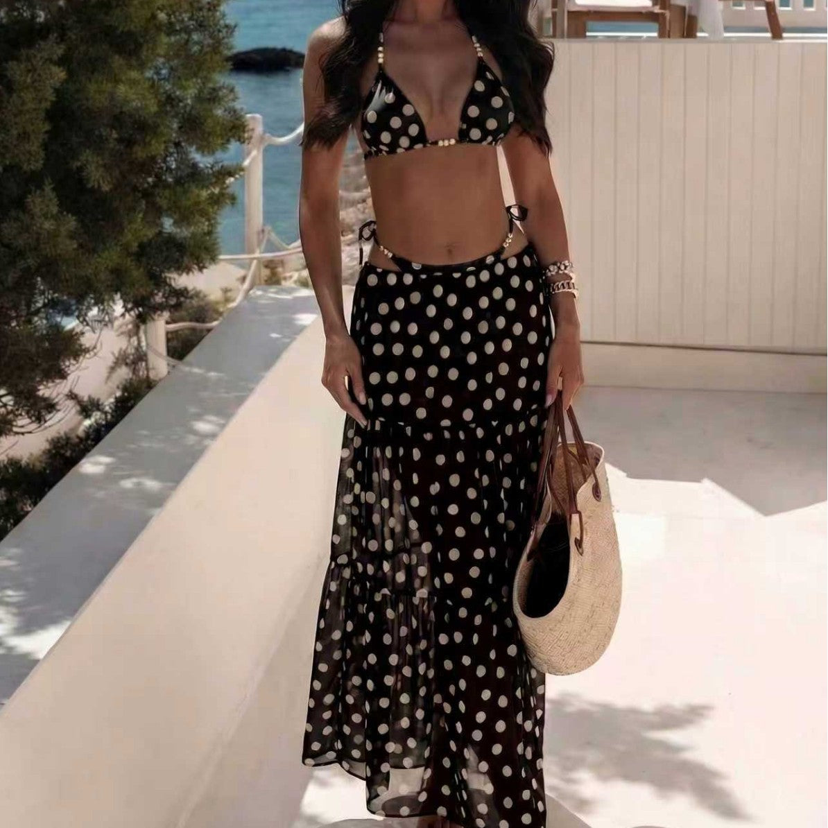 Black White One-piece Swimwear