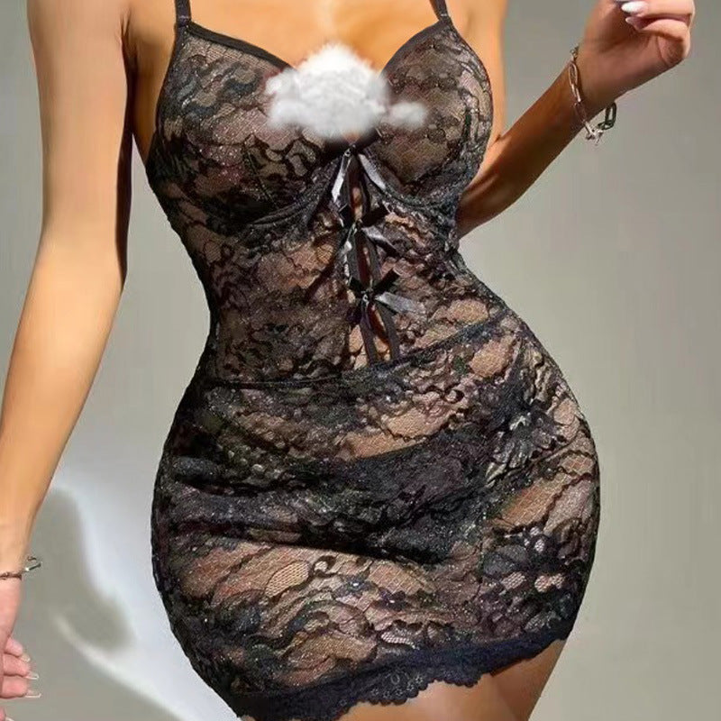 Midnight Charm Sexy Lingerie Sexy Strap Backless Lace Nightdress Mini Transparent Temptation