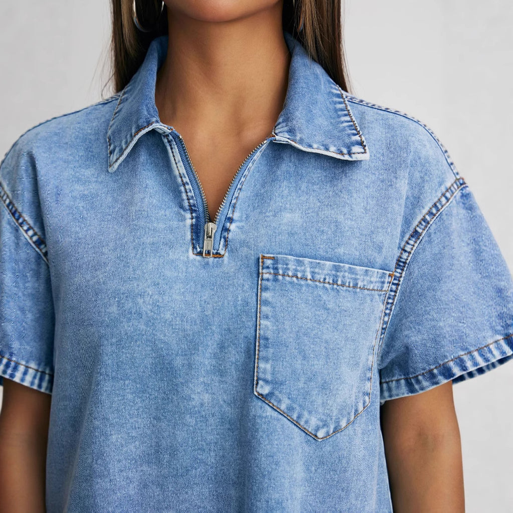 Polo Collar Loose Denim Dress