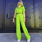 Women's Short Summer Cropped Short Sleeve Top Trousers Two Piece Set