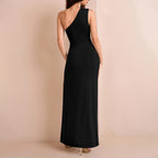 Women's One-Shoulder Ruched Split Maxi Dress