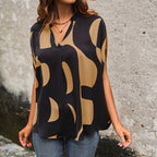 Women's Summer Women Clothing Short Sleeve Pullover V Neck Printed Shirt