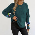 Autumn Winter Women Clothing Random Color Crochet Stitching Long Sleeve Crew Neck Pullover Sweater