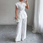 Summer Elegant Shirt Short-Sleeve Straight Leg Pants Set