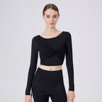 Mesh Knot Sports T shirt Women Long sleeved with Chest Pad Yoga Clothes Mesh Top Quick drying Slimming Workout Clothes(Runs Small)